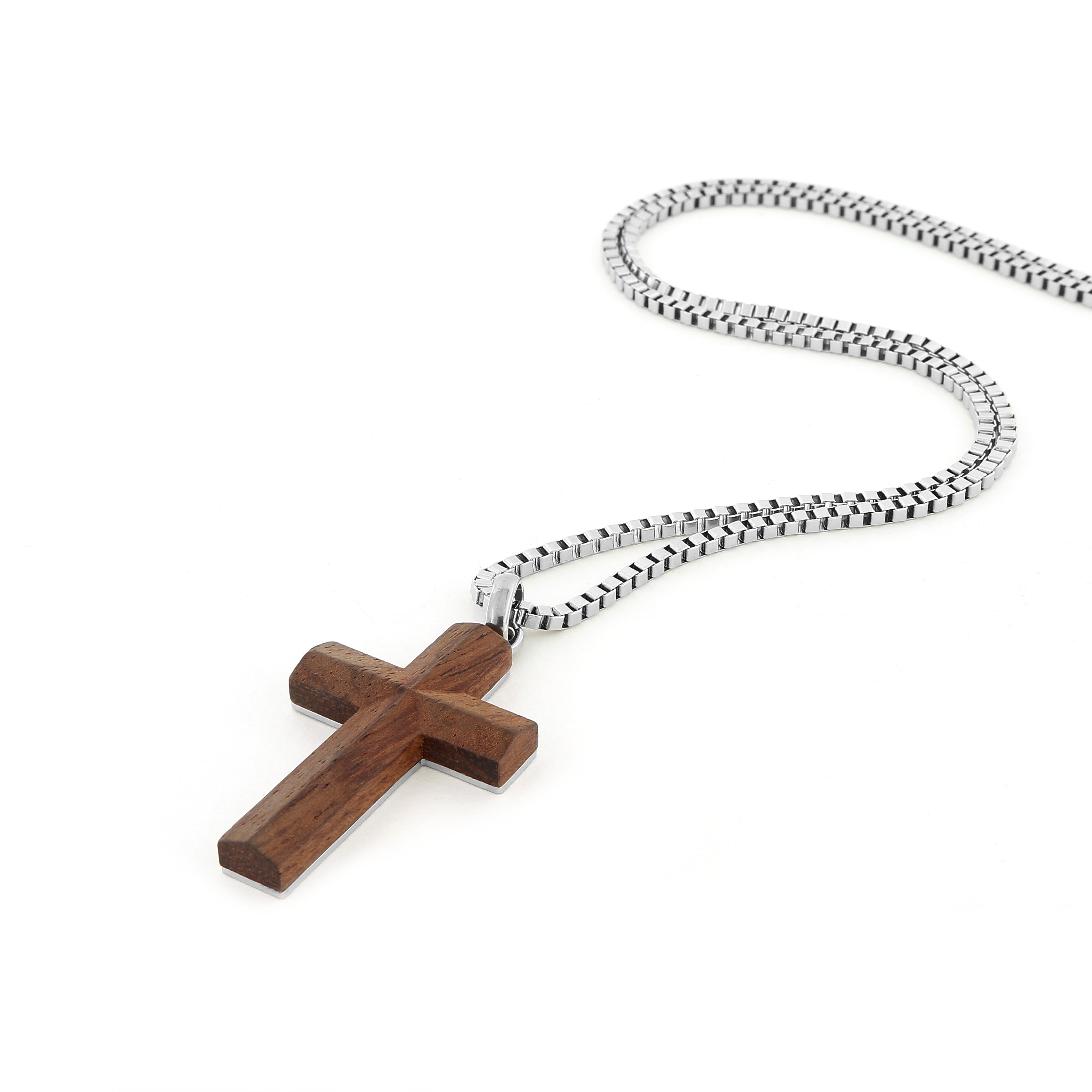 Colar Homem Cruz de Madeira